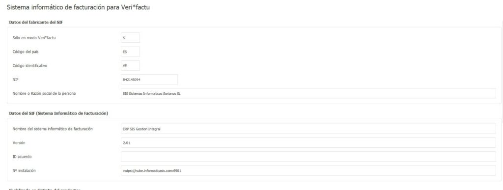 Sistema Informatico de facturación para verifactu